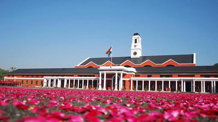 Indian Military Academy Dehradun with Rose Petal Carpet and National Flag HD wallpaper