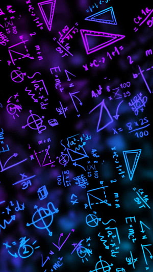 Neon Glowing Mathematical Equations and Geometric Shapes on Dark Background HD phone wallpaper