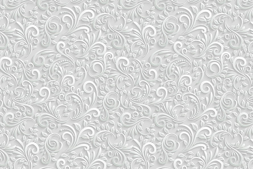 Elegant White Baroque Floral Embossed Pattern with Intricate Scrollwork and Leaf Motifs HD wallpaper