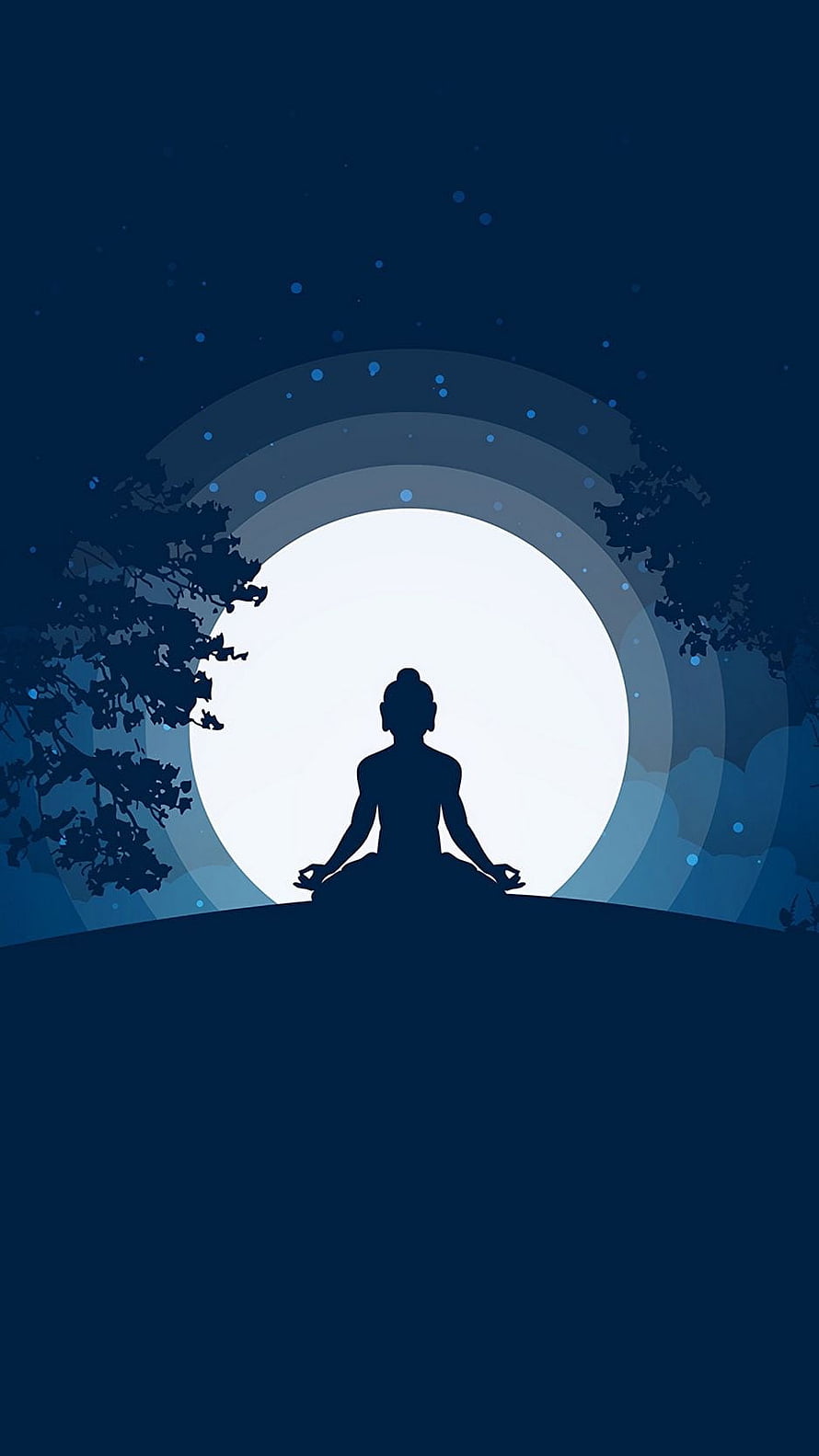 Silhouette of a Meditating Figure in Lotus Pose Against a Large Full Moon at Night HD phone wallpaper