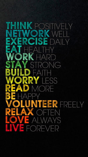 Colorful Motivational Typography Poster with Positive Life Advice on Black Background HD phone wallpaper