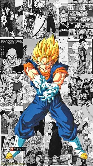 Vegito Super Saiyan 1 Digital Art Over Dragon Ball Z Manga Panels HD phone wallpaper