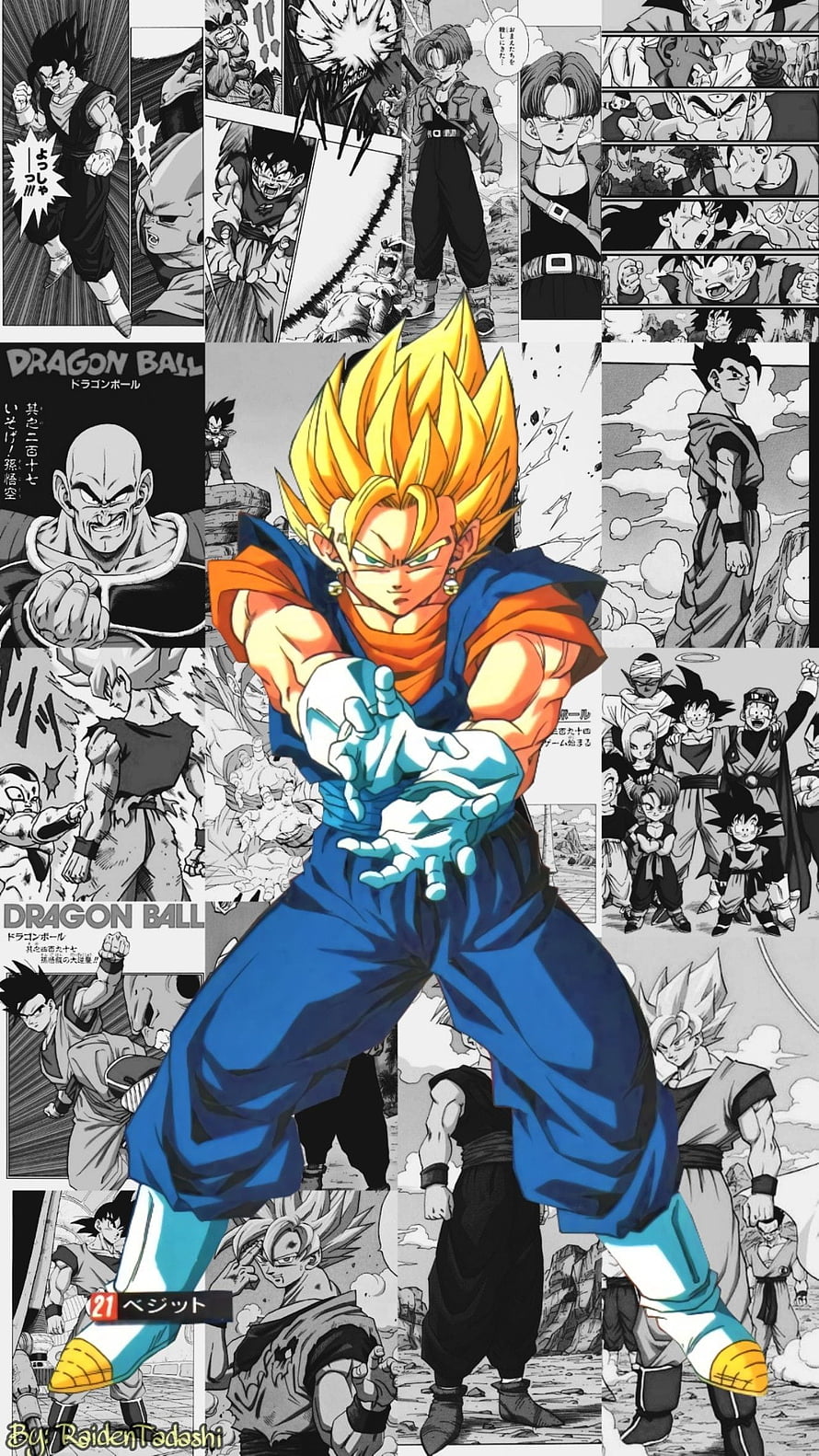 Vegito Super Saiyan 1 Digital Art Over Dragon Ball Z Manga Panels HD phone wallpaper
