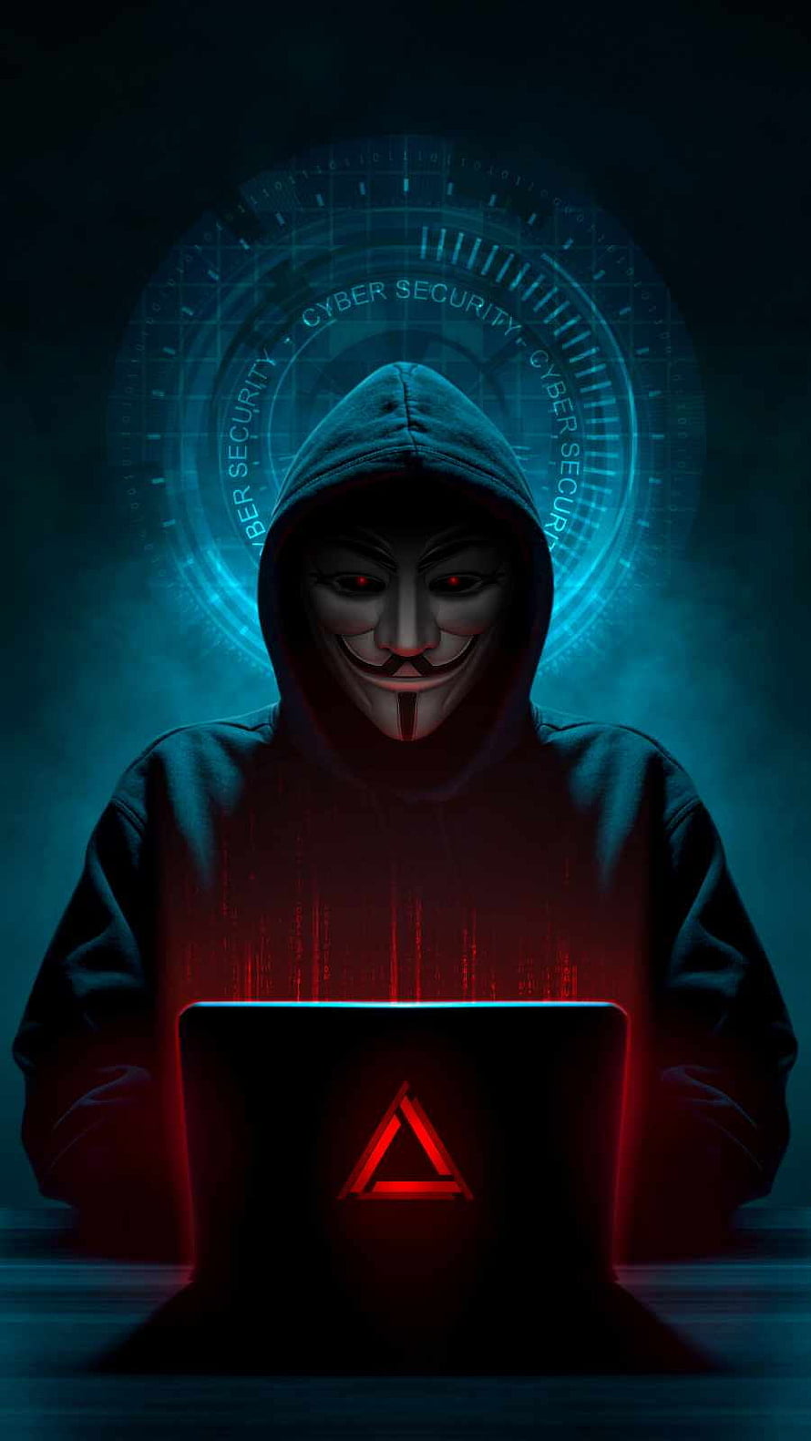 Anonymous Hacker in Guy Fawkes Mask at Laptop with Cyber Security Interface HD phone wallpaper