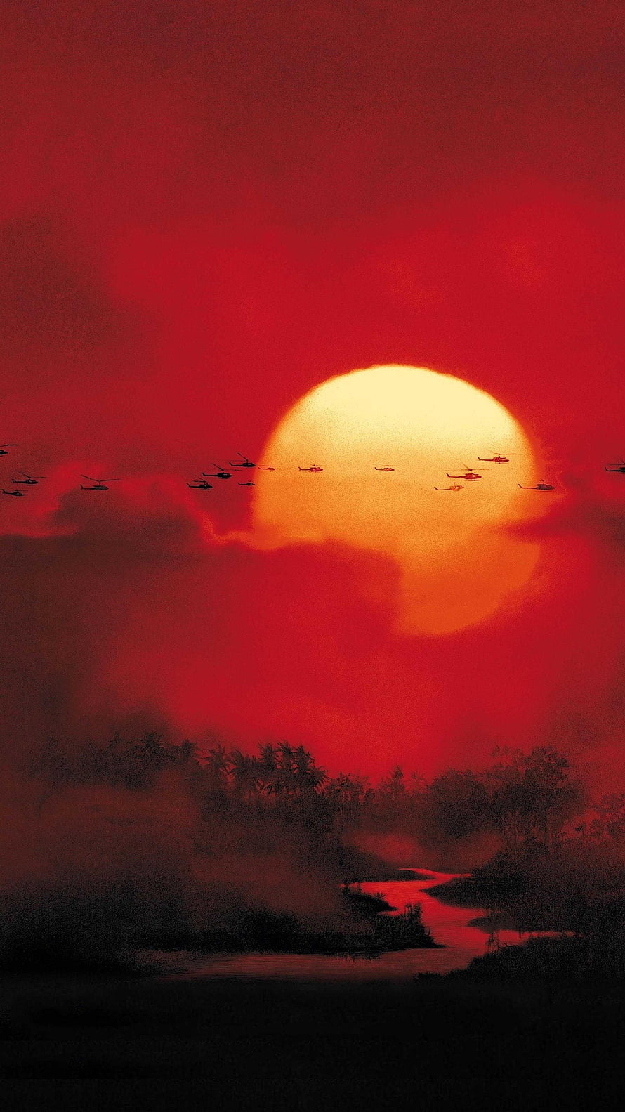 Apocalypse Now Helicopter Formation Over Red Sunset Jungle River HD phone wallpaper