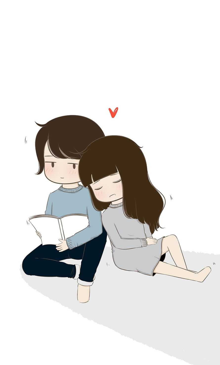 Cute Couple Reading Together in Minimalist Kawaii Illustration Style HD phone wallpaper