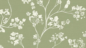Sage Green Botanical Pattern with White Flowering Branches and Leaves HD wallpaper