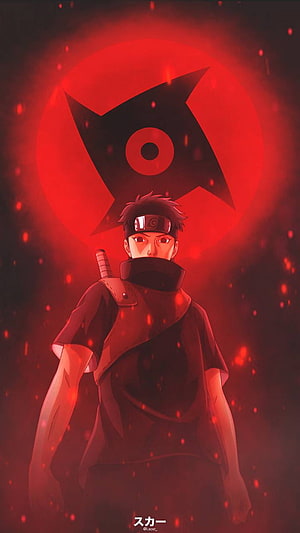 Uchiha Shisui Anime Character With Sharingan Symbol And Red Ember Background HD phone wallpaper