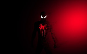 Miles Morales Spider-Man Silhouette with Glowing Red Emblem on Dark Background HD wallpaper