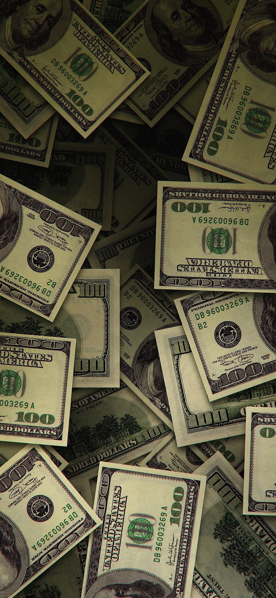 Scattered US One Hundred Dollar Bills in Dark Aesthetic Composition HD phone wallpaper
