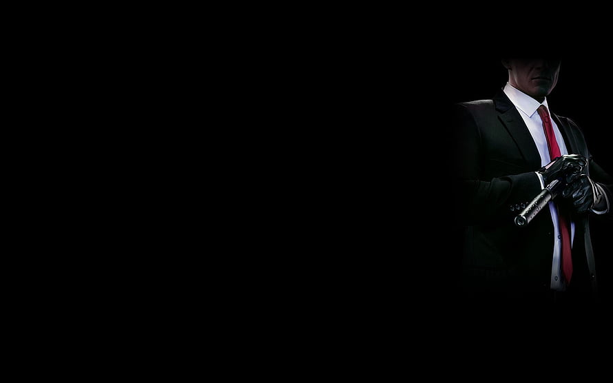 Hitman Absolution Agent 47 in Black Suit with Red Tie and Bat HD wallpaper