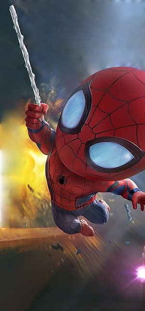 Spider-Man Swinging Through a City Explosion in Cinematic Action, Left Punch Hole , Left Side Punch Hole HD phone wallpaper