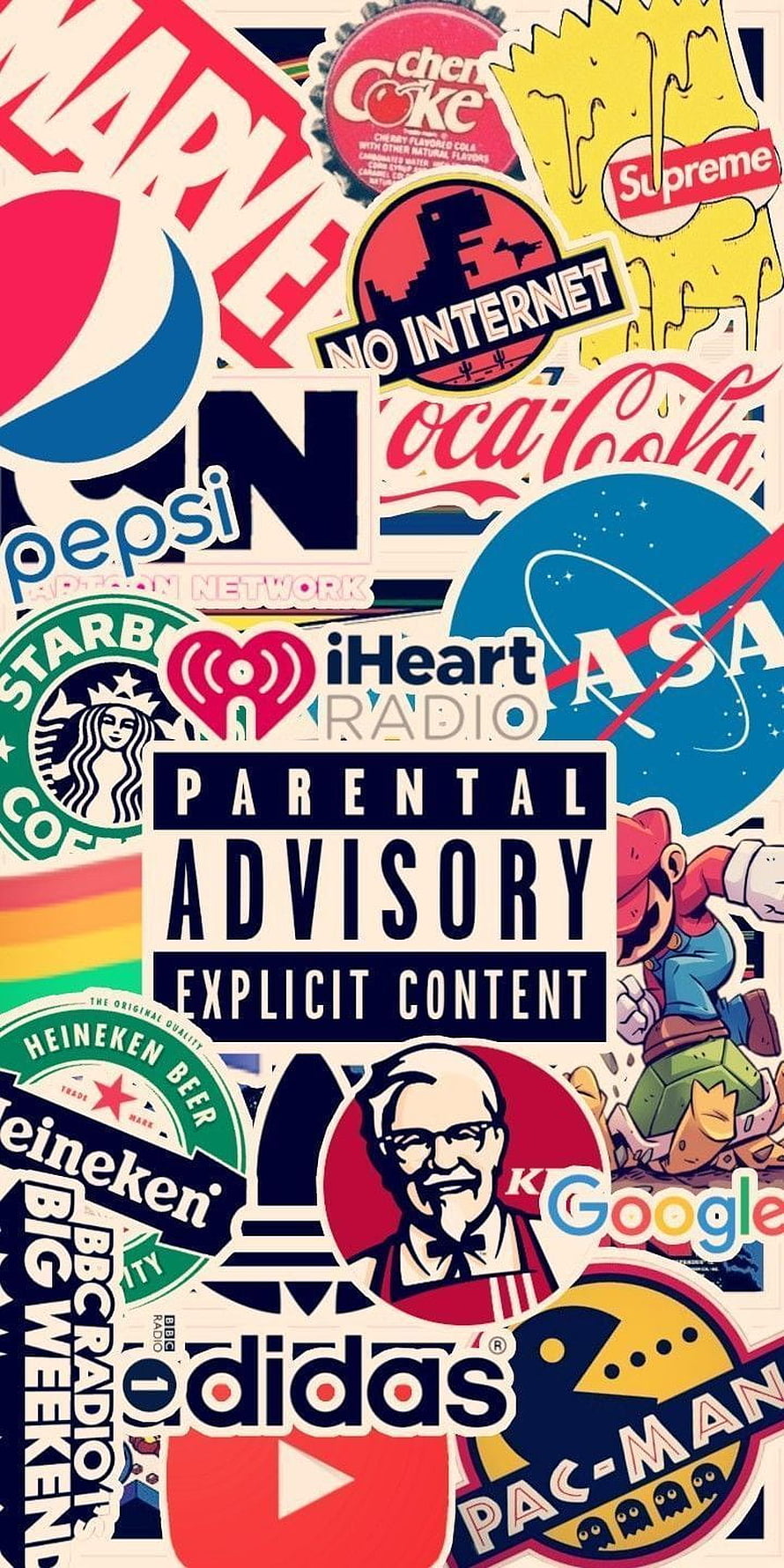 Pop Art Collage of Famous Brand Logos and Pop Culture Icons HD phone wallpaper
