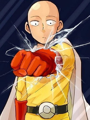 Saitama from One Punch Man Punching Through Glass in Yellow Suit HD phone wallpaper