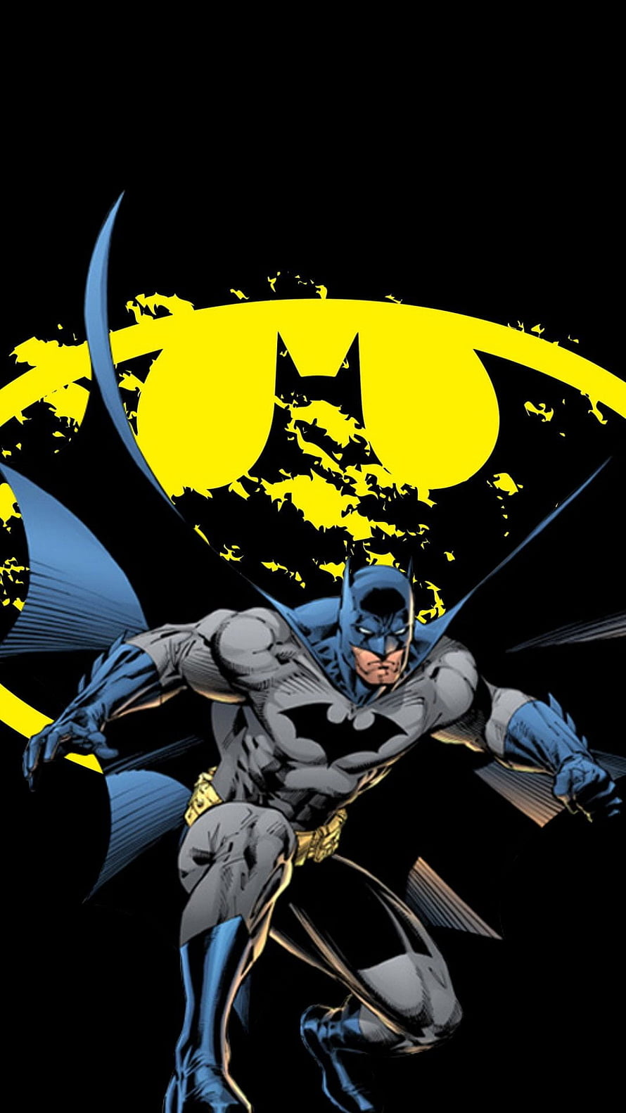 Jim Lee Batman Comic Artwork with Yellow Bat Symbol on Black Background HD phone wallpaper