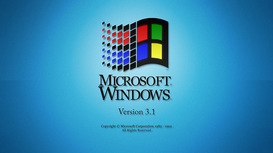 Microsoft Windows 3.1 Retro Boot Screen with Classic Four-Pane Logo on Blue Background HD wallpaper