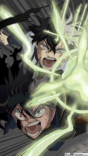 Asta and Yuno unleashing green magic energy in intense Black Clover anime battle scene HD phone wallpaper