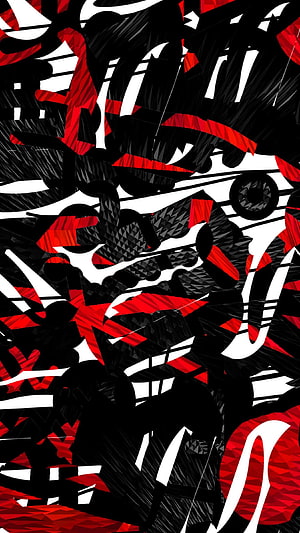 Abstract Geometric Artwork with Red Black and White Angular Shapes and Dynamic Lines HD phone wallpaper