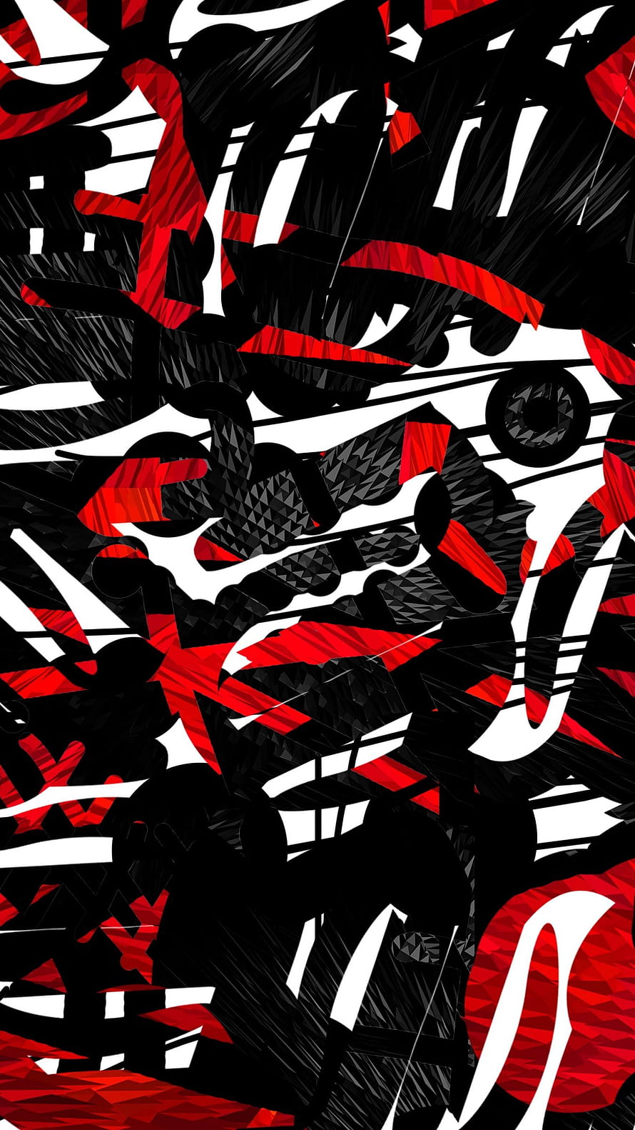 Abstract Geometric Artwork with Red Black and White Angular Shapes and Dynamic Lines HD phone wallpaper