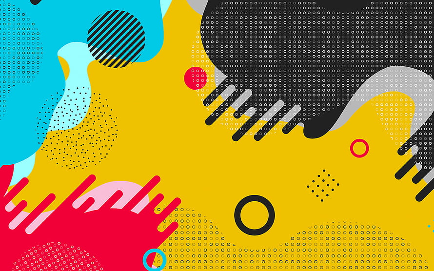 Vibrant Memphis Style Abstract Composition with Geometric Shapes and Halftone Patterns HD wallpaper