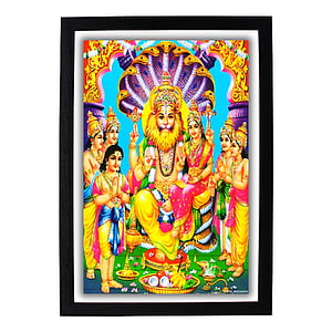 Lakshmi Narasimha Swamy Deity Painting with Serpents and Devotees in Traditional Indian Style HD phone wallpaper