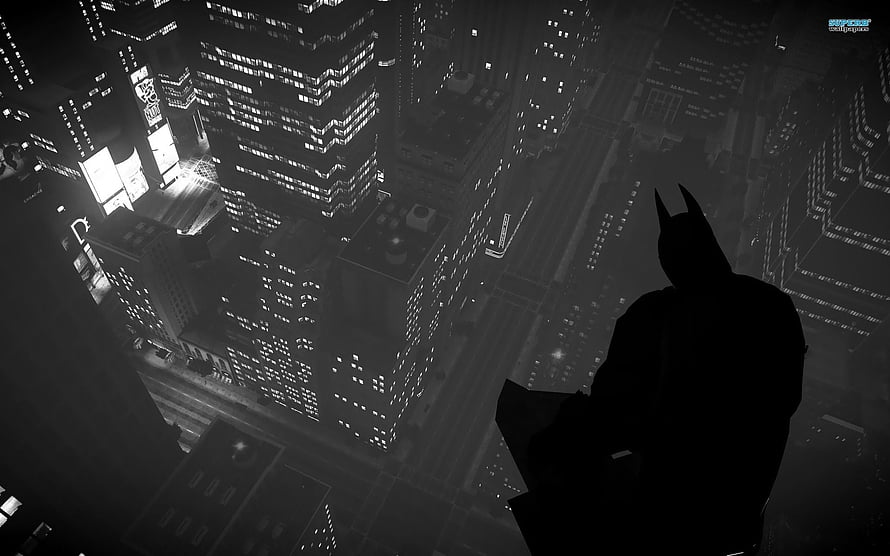 Batman Silhouette Overlooking Gotham City at Night in Dark Knight Style HD wallpaper