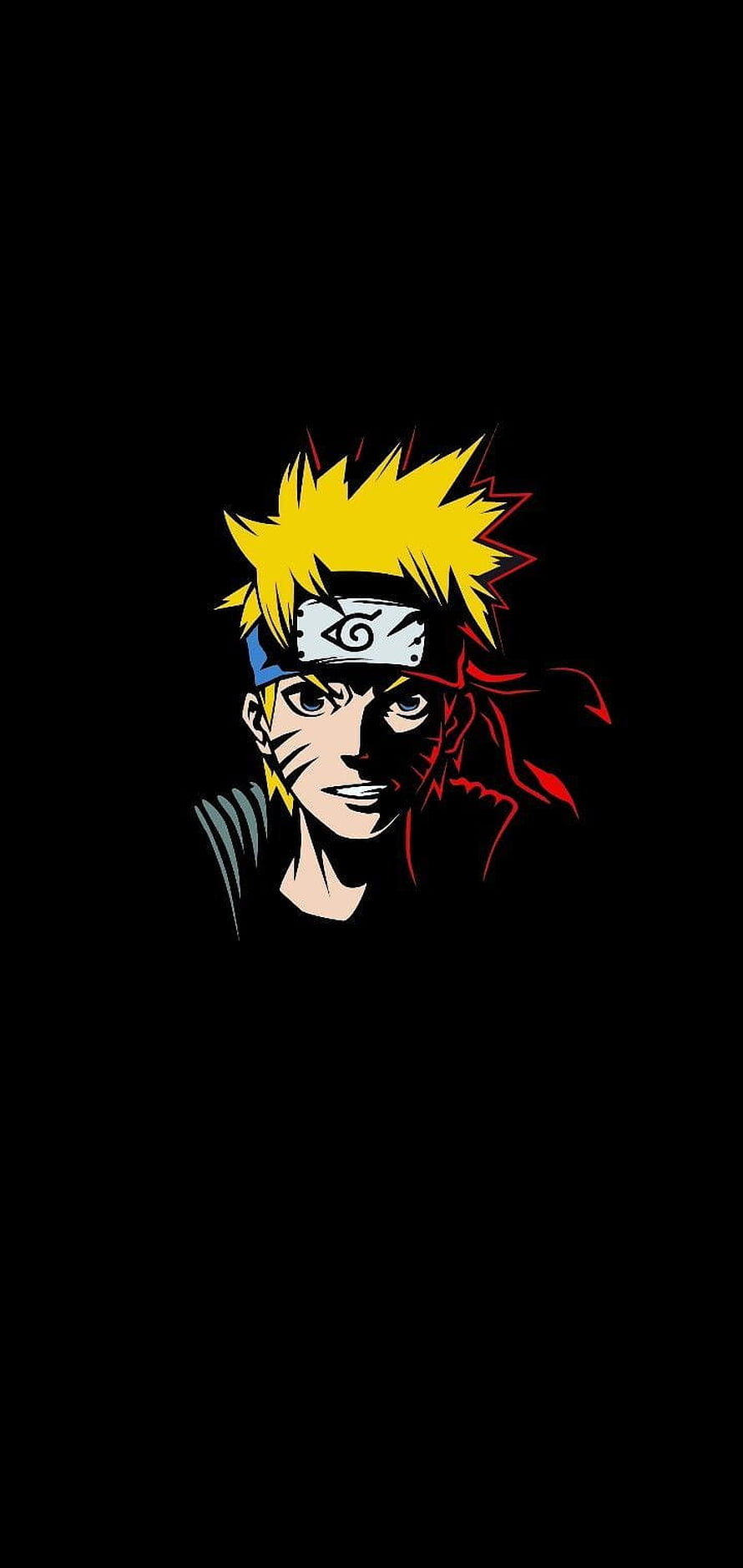 Naruto Uzumaki Split Face Portrait with Red Aura on Black Background HD phone wallpaper