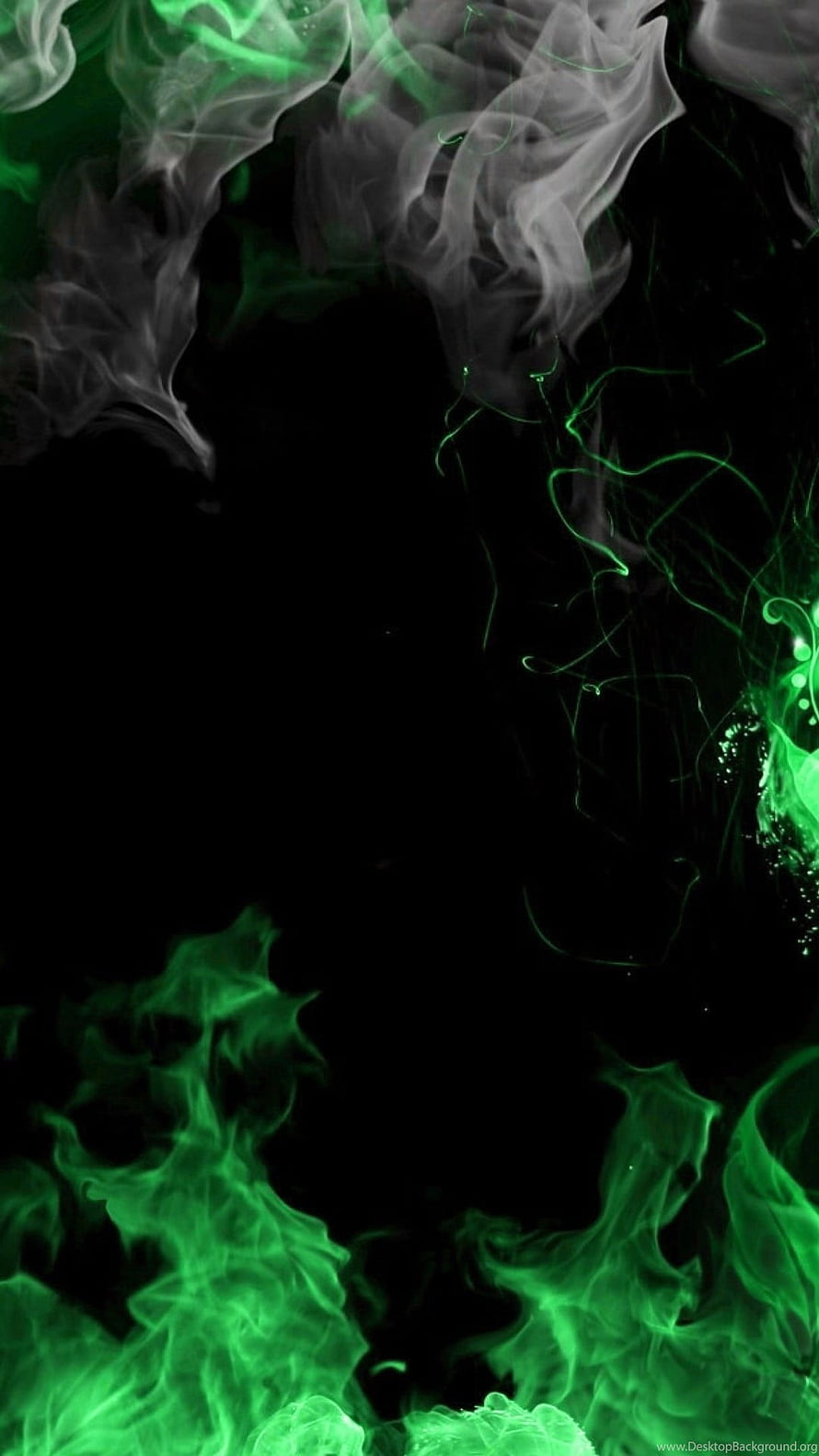 Vibrant Green Smoke Swirling Against a Deep Black Background HD phone wallpaper