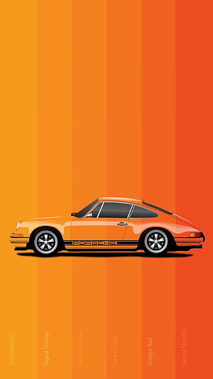 Classic Porsche 911 Side Profile on Vibrant Orange Gradient Background HD phone wallpaper