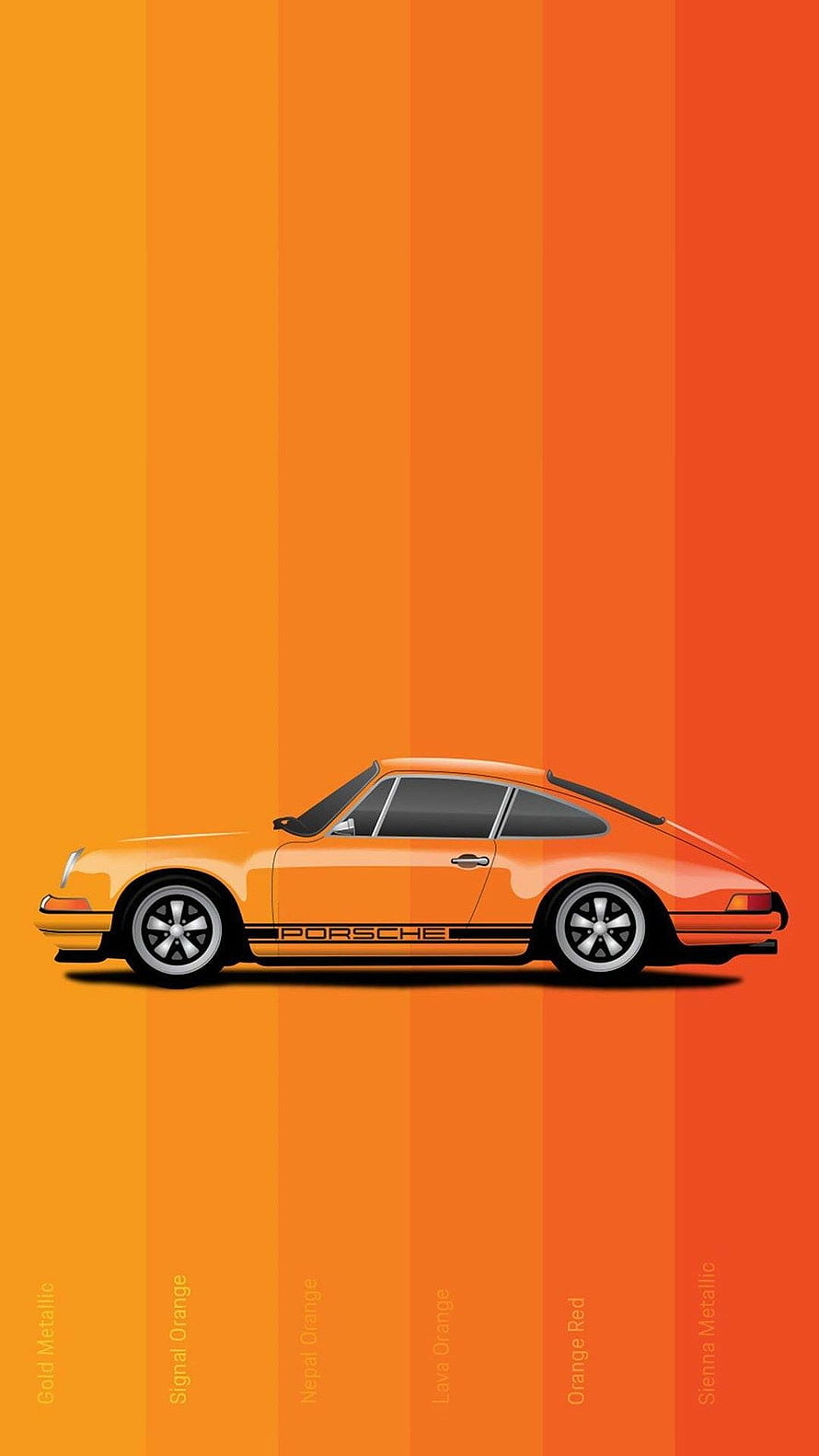 Classic Porsche 911 Side Profile on Vibrant Orange Gradient Background HD phone wallpaper