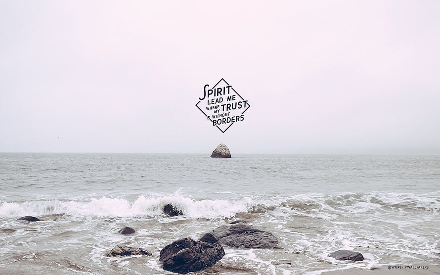 Minimalist Bible Verse Quote Over Misty Ocean Shoreline With Rocks HD wallpaper