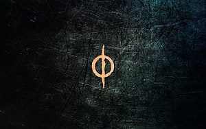 Phyrexian Symbol on Dark Scratched Metal Texture HD wallpaper