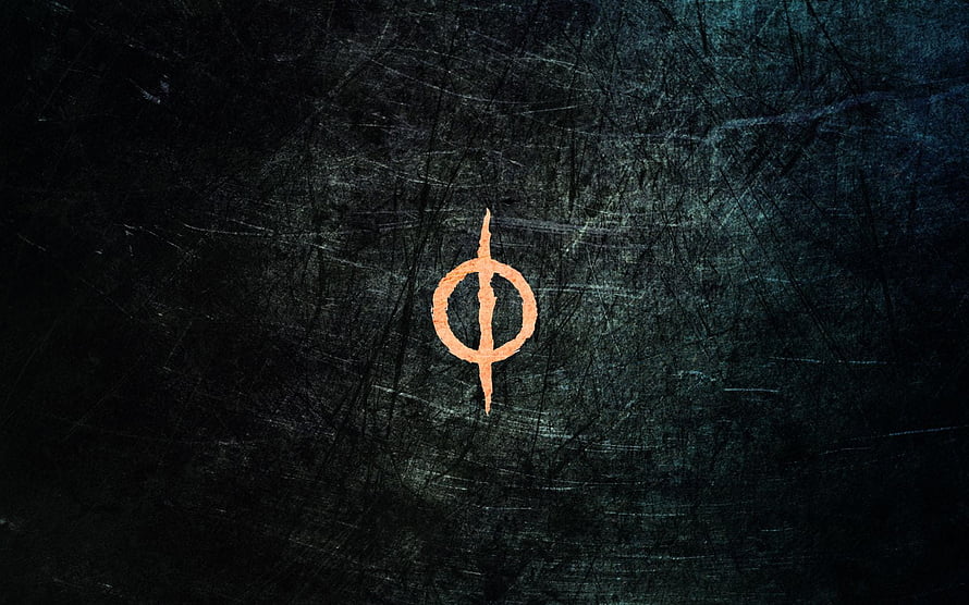 Phyrexian Symbol on Dark Scratched Metal Texture HD wallpaper