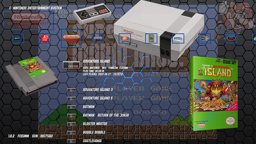 RetroArch Emulator Interface Featuring Nintendo Entertainment System and Adventure Island HD wallpaper