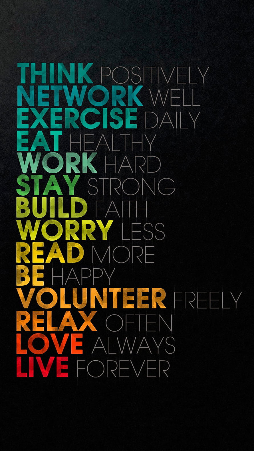 Inspirational Life Advice Typography Poster with Rainbow Gradient Text on Dark Background HD phone wallpaper