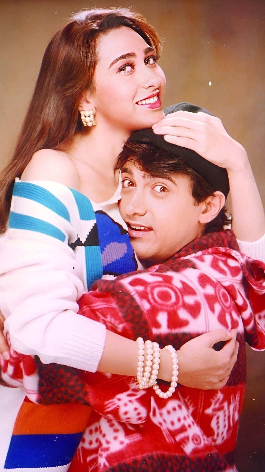 Raja Hindustani Bollywood Movie Poster Featuring Karan Johar and Madhuri Dixit in a Playful Embrace HD phone wallpaper