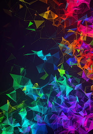 Vibrant Geometric Network Abstract Art with Neon Triangles on Dark Background HD phone wallpaper
