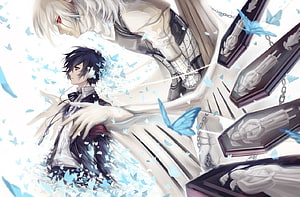 Makoto Yuki and Messiah from Shin Megami Tensei Persona 3 anime illustration with blue butterflies HD wallpaper