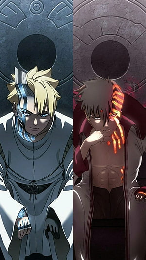 Boruto and Kawaki Otsutsuki Transformation Split Screen Anime Wallpaper HD phone wallpaper