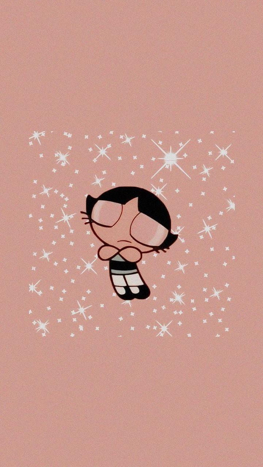 Sam from The Powerpuff Girls Floating in a Sparkling Pink Aesthetic Scene HD phone wallpaper