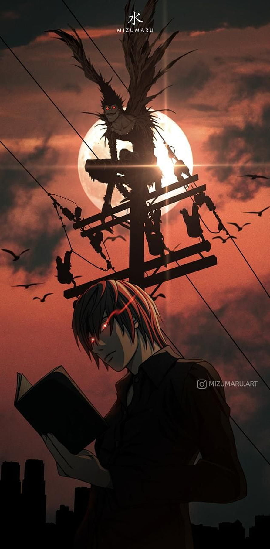 Death Note Anime Illustration of Light Yagami and Ryuk at Sunset HD phone wallpaper