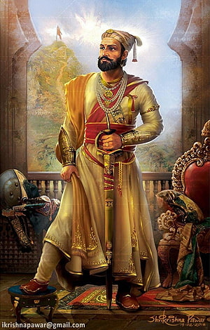 Shivaji Maharaj in Royal Attire Holding Sword in Palace Setting HD phone wallpaper