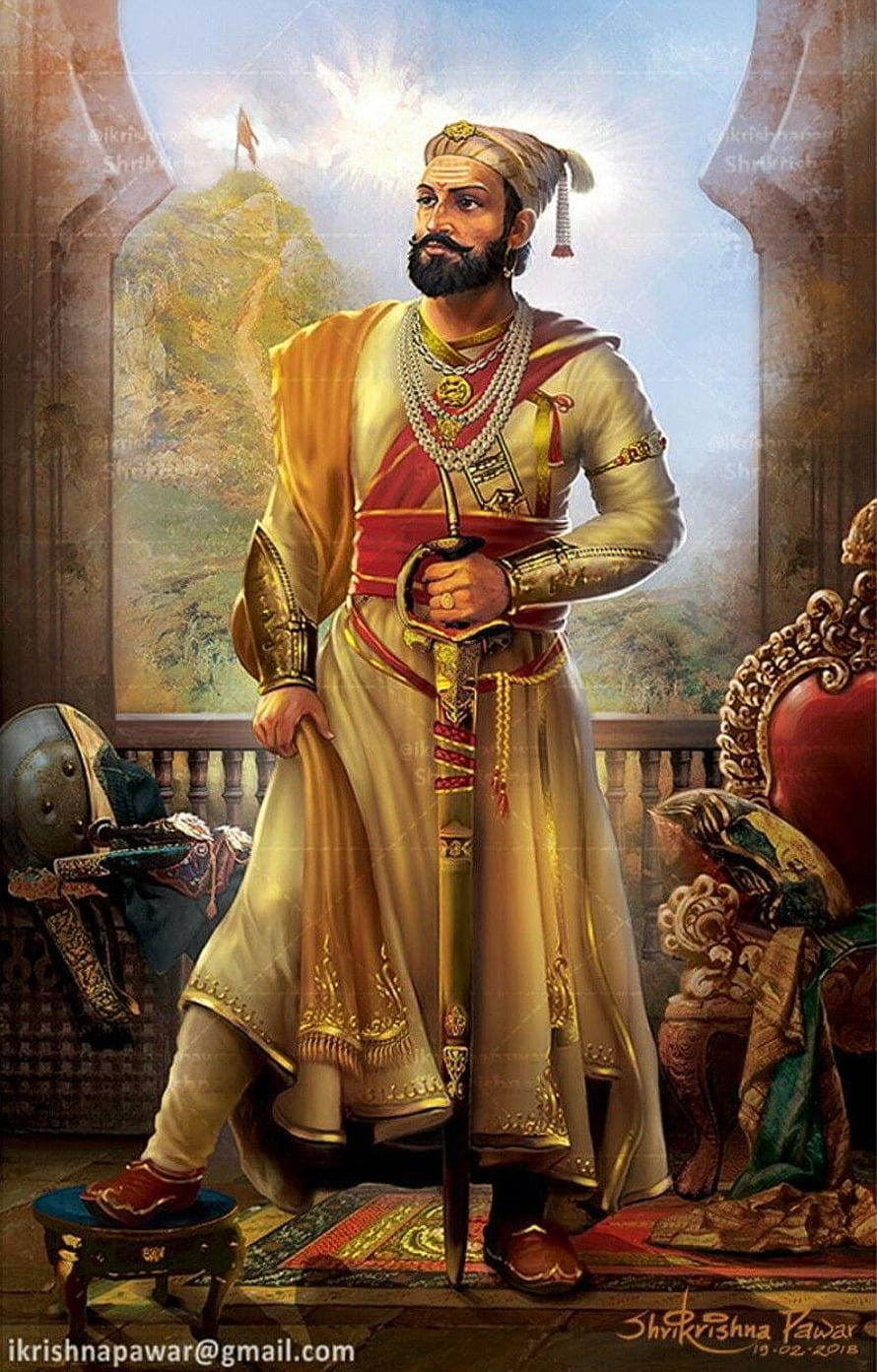 Shivaji Maharaj in Royal Attire Holding Sword in Palace Setting HD phone wallpaper