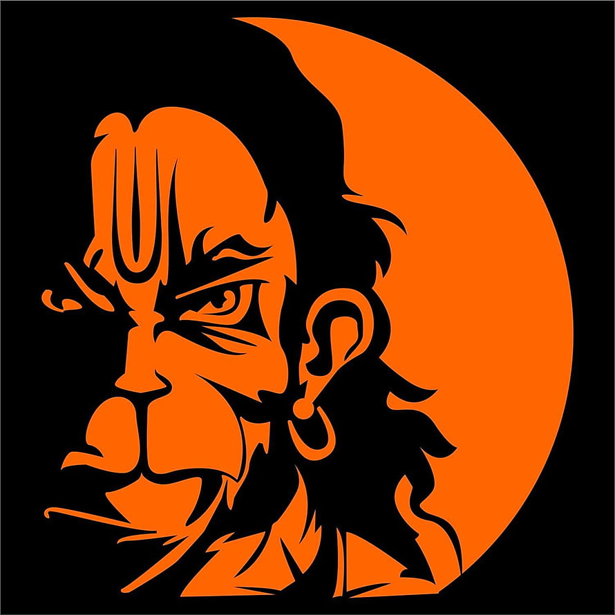 Stylized Orange Hanuman Portrait Silhouette Against Crescent Moon HD phone wallpaper