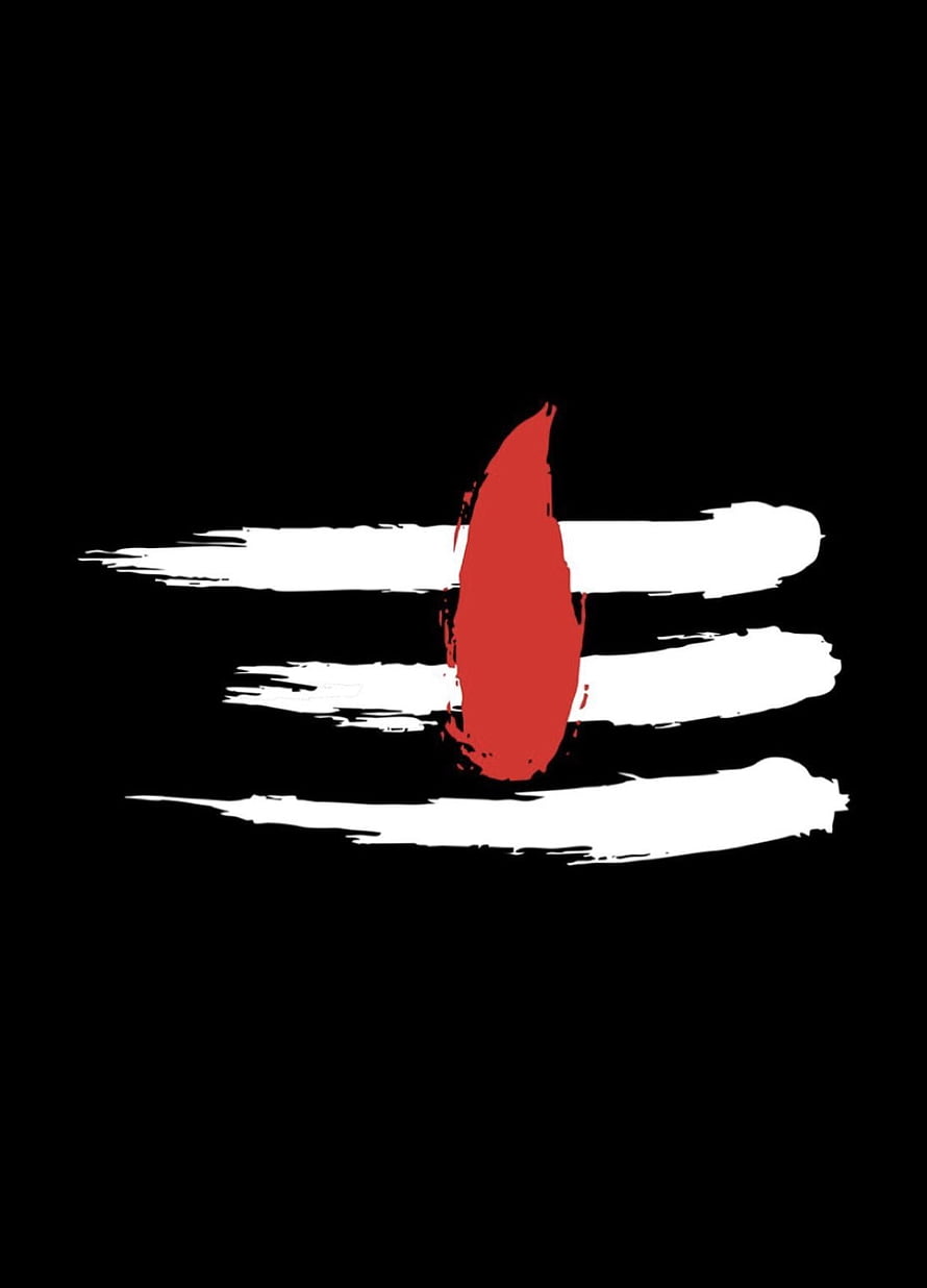 Minimalist Mahakal Logo with Red Flame and White Brush Strokes on Black Background HD phone wallpaper