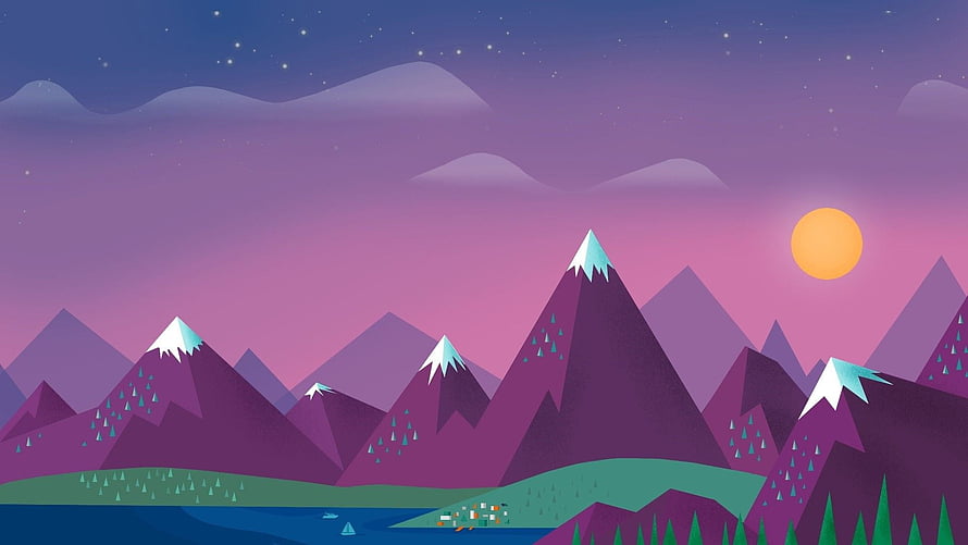 Minimalist Purple Mountain Range with Snowy Peaks and Sunset Sky HD wallpaper