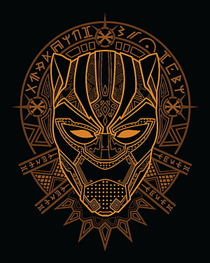 Black Panther Golden Line Art Mask with African Tribal Geometric Patterns HD phone wallpaper