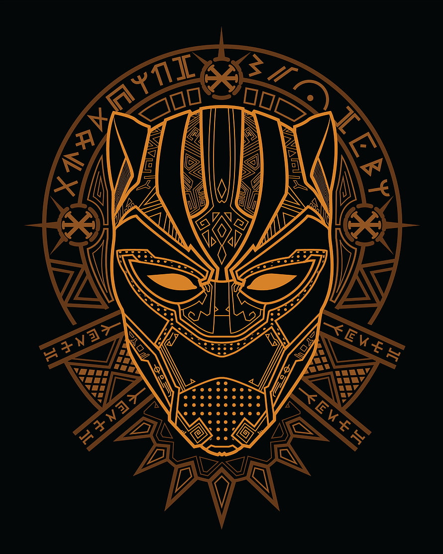 Black Panther Golden Line Art Mask with African Tribal Geometric Patterns HD phone wallpaper