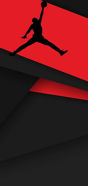 Jordan Brand Silhouette Logo on Red and Black Geometric Background HD phone wallpaper