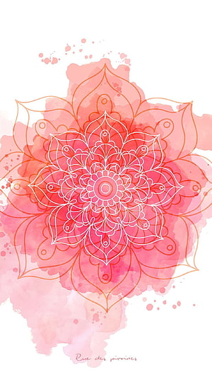 Pink Watercolor Mandala with Intricate White Line Art and Floral Petals HD phone wallpaper